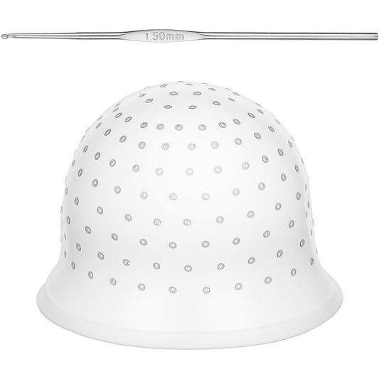 Rishvi Punched Silicone Highlight Hair Cap With Metal Hook For Professional Salon Hair Coloring Streaking And DIY Dyeing Tools For Women And Men - Image 1