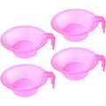 Lasenersm 4 pieces hair color mixing bowl front view showing the transparent pink design and ergonomic handle.