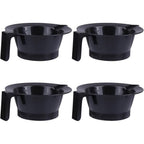 Beaupretty hair dye bowl set front view showing four black plastic salon mixing bowls.