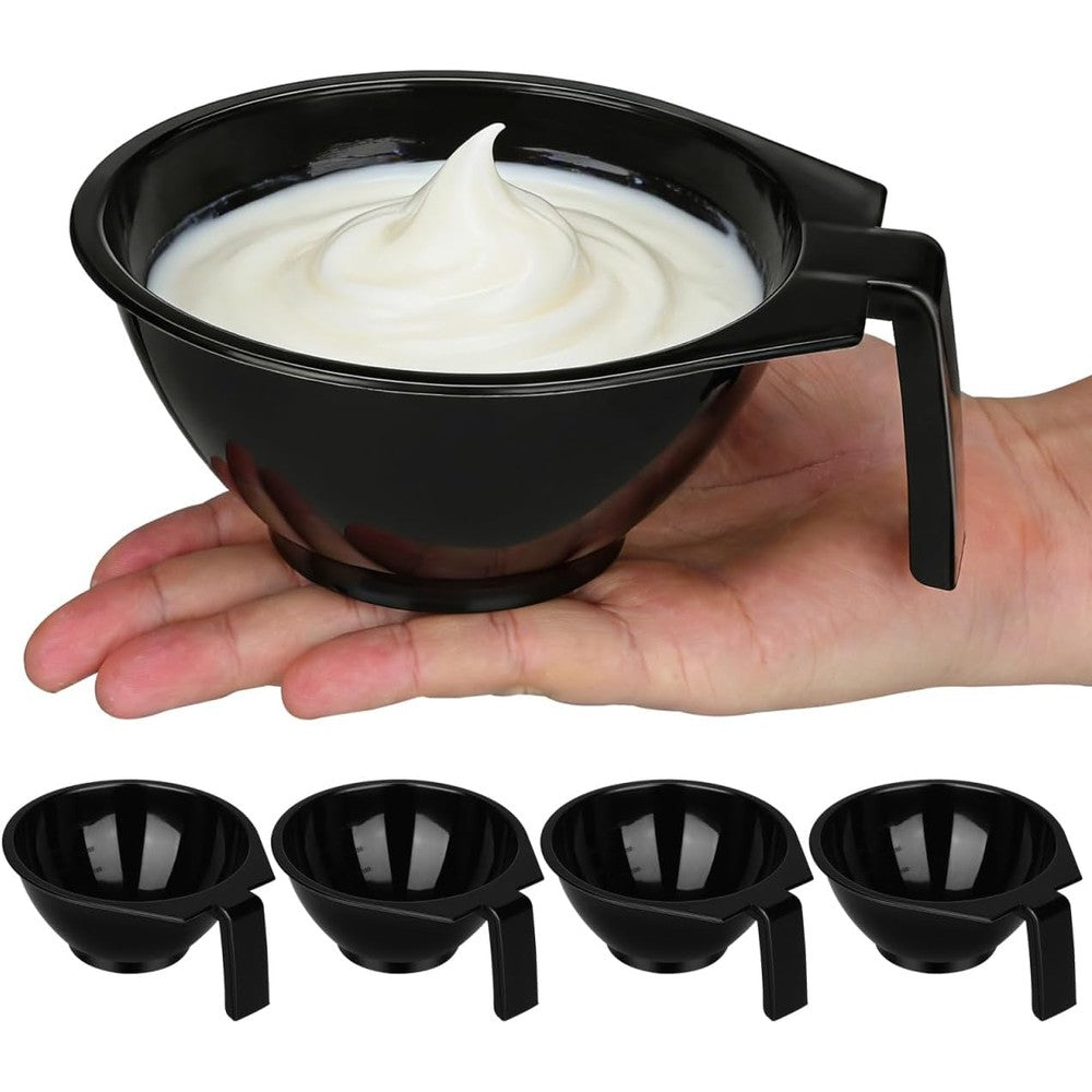 FOMIYES hair salon dye bowl front view showing the ergonomic handle and black plastic design