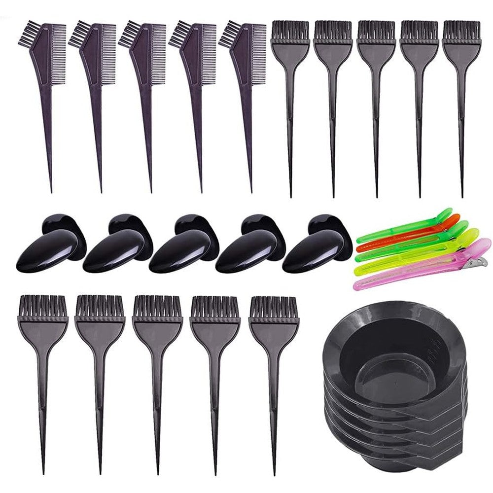 Pcxino 30 piece hair dye color brush and bowl set front view showing all items