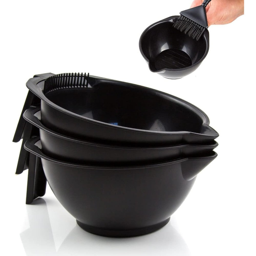 Salon Supply Co Hair Dye Bowl Set front view of three black mixing bowls