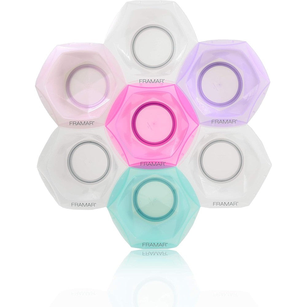 FRAMAR Connecting Hair Dye Bowl Set seven pack front view showing interlocking color bowls