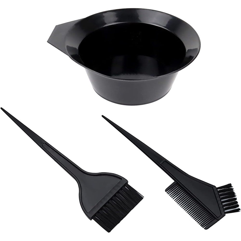 1st Choice hair dye color brush and bowl set front view showing black mixing cup and applicator brushes.