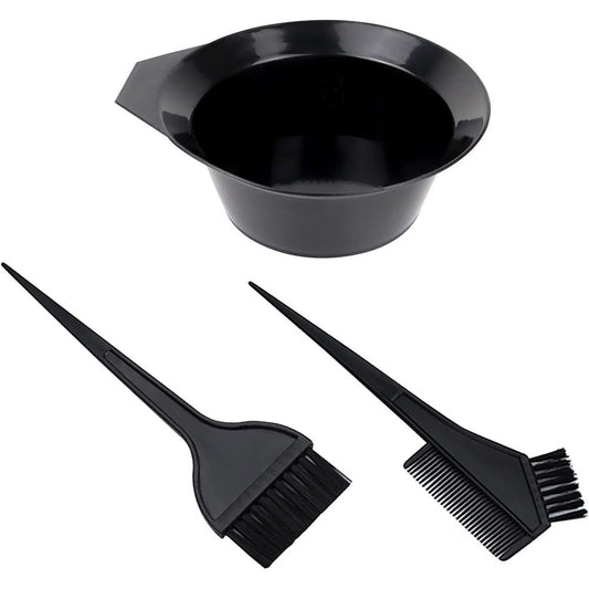 1st Choice hair dye color brush and bowl set front view showing black mixing cup and applicator brushes.