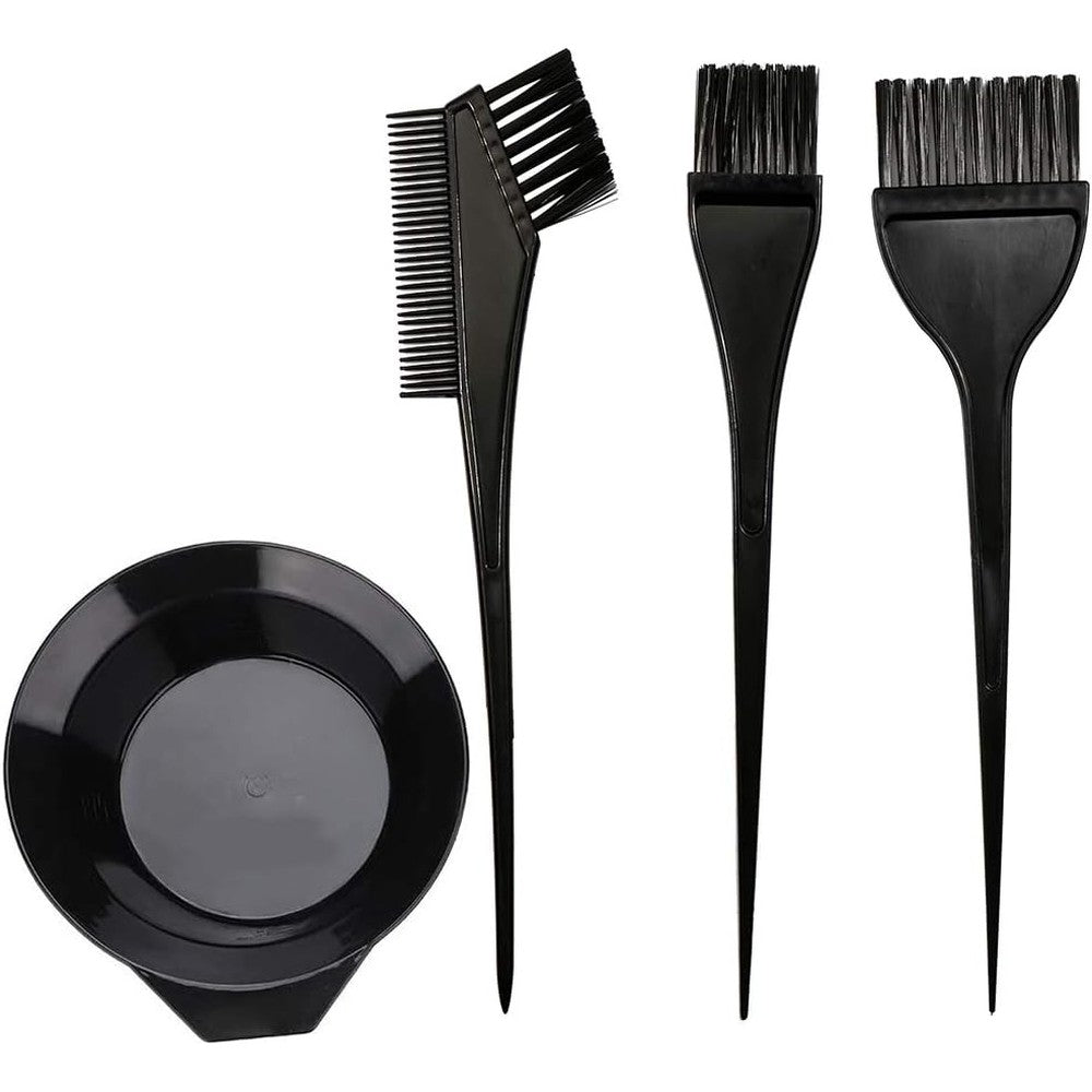 Moonmini hair dye color brush and bowl set front view showing the complete four piece black salon mixing kit.