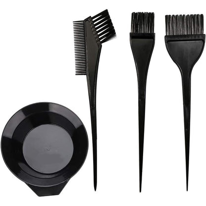 Moonmini hair dye color brush and bowl set front view showing the complete four piece black salon mixing kit.