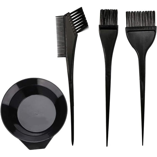 Moonmini hair dye color brush and bowl set front view showing the complete four piece black salon mixing kit.