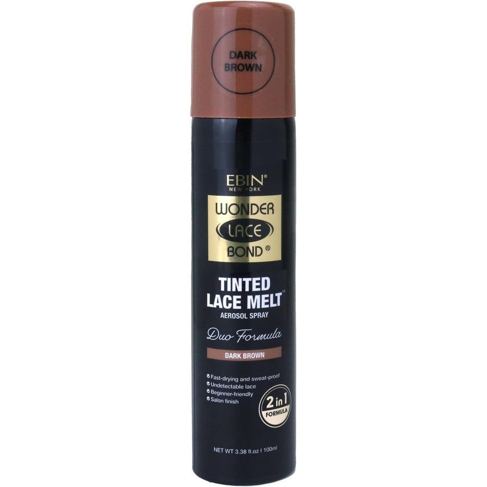 Ebin New York Wonder Lace Bond Tinted Lace Melt Aerosol Spray Dark Brown bottle front view