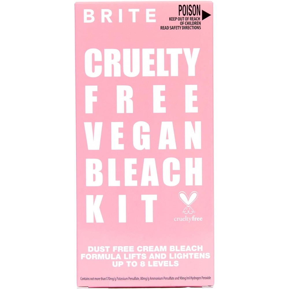 Brite Vegan Hair Bleach Kit front view of the packaging box showing the cream formula benefits.