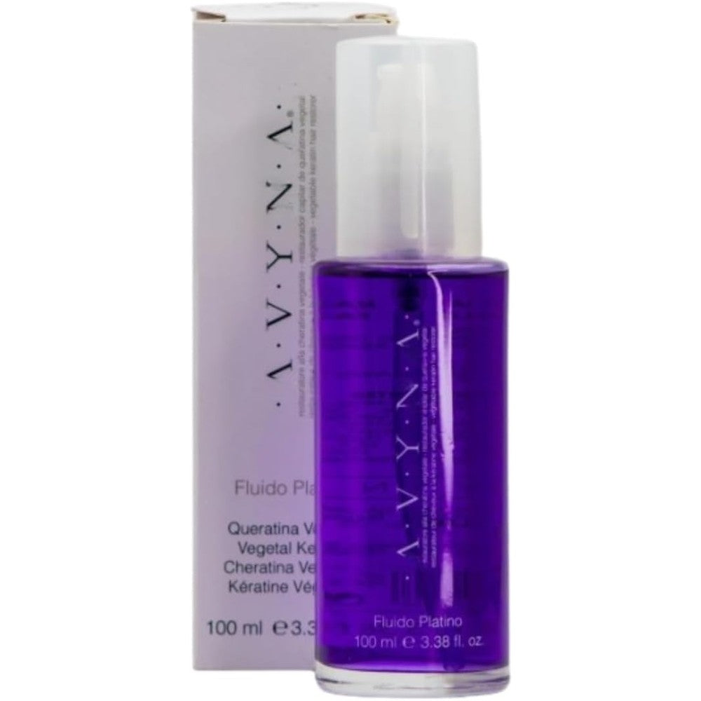 Avyna Hair Restructuring Liquid Fluido Platino front view purple keratin serum bottle for damaged hair care