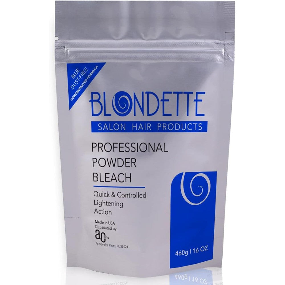 Blondette Salon Professional Powder Bleach front view of blue dust free pouch