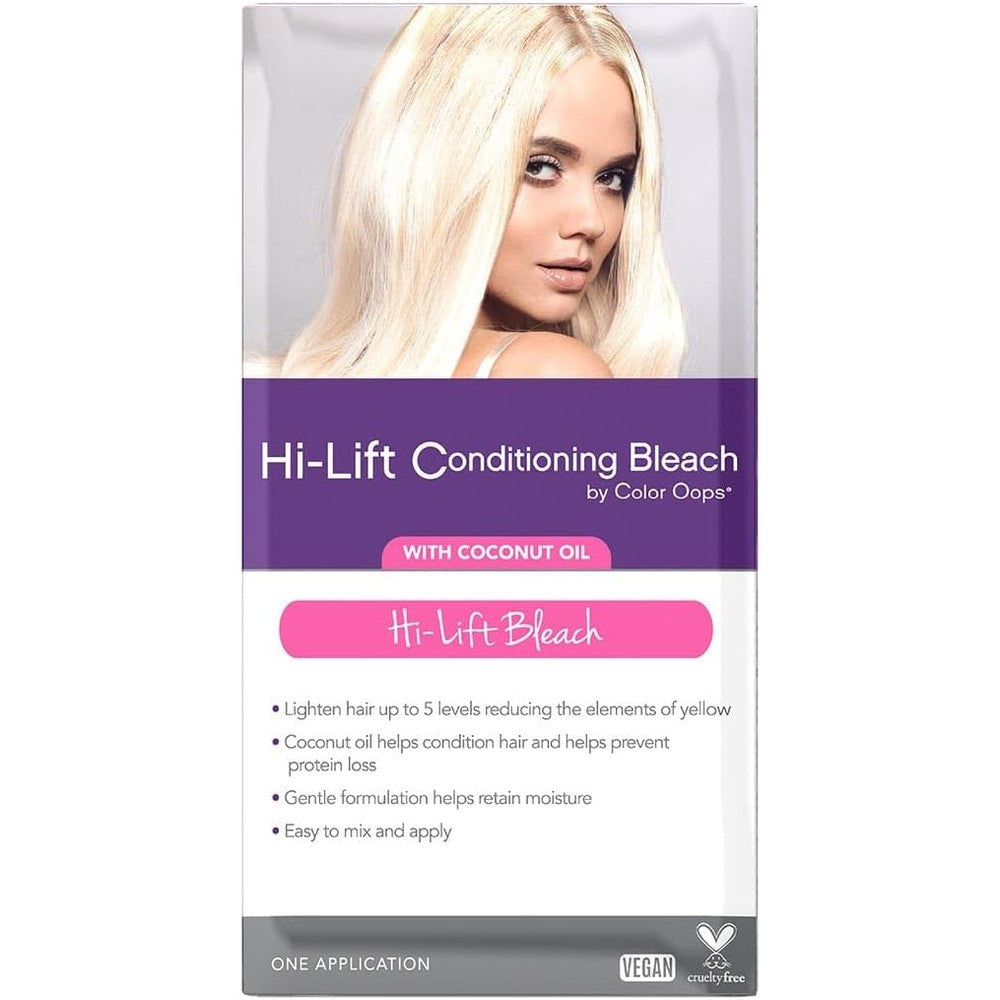 Color Oops Hi-Lift Conditioning Bleach Kit front view package showing hair lightener components
