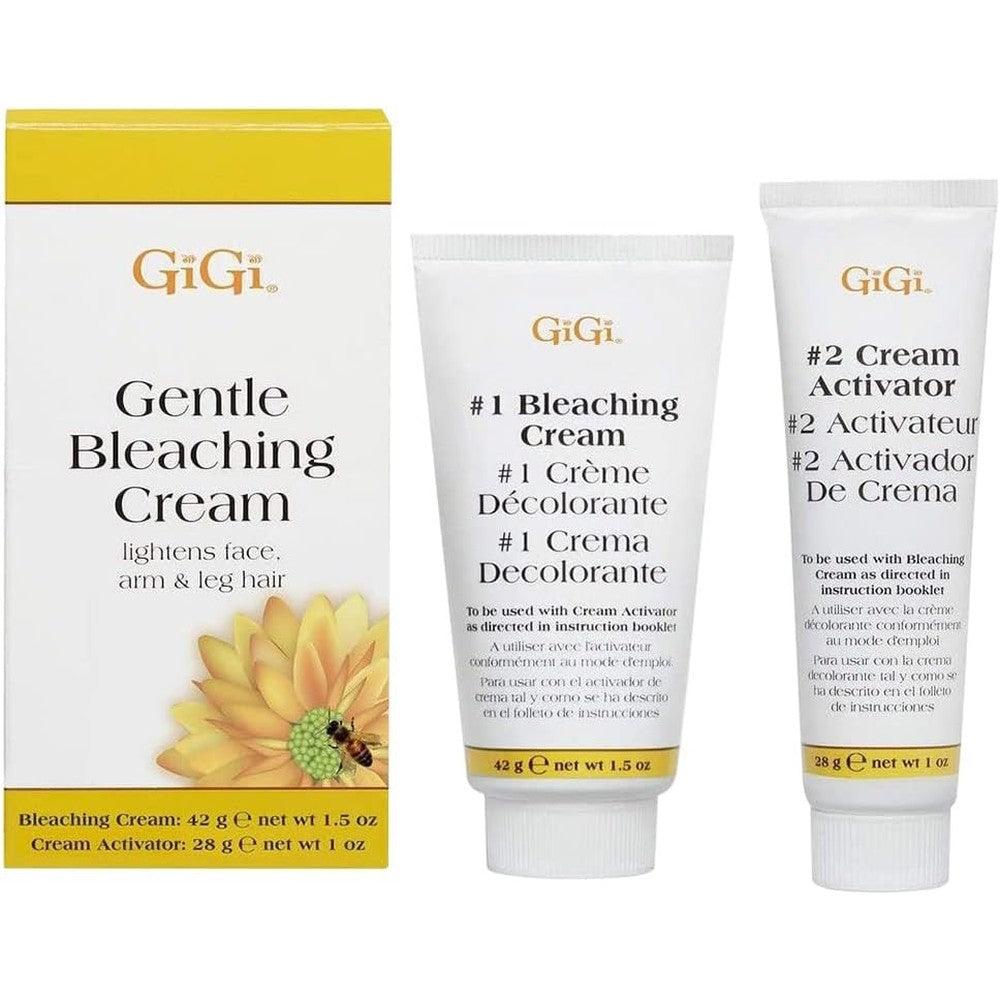 GiGi Gentle Bleaching Cream front view of packaging kit for facial and body hair lightening