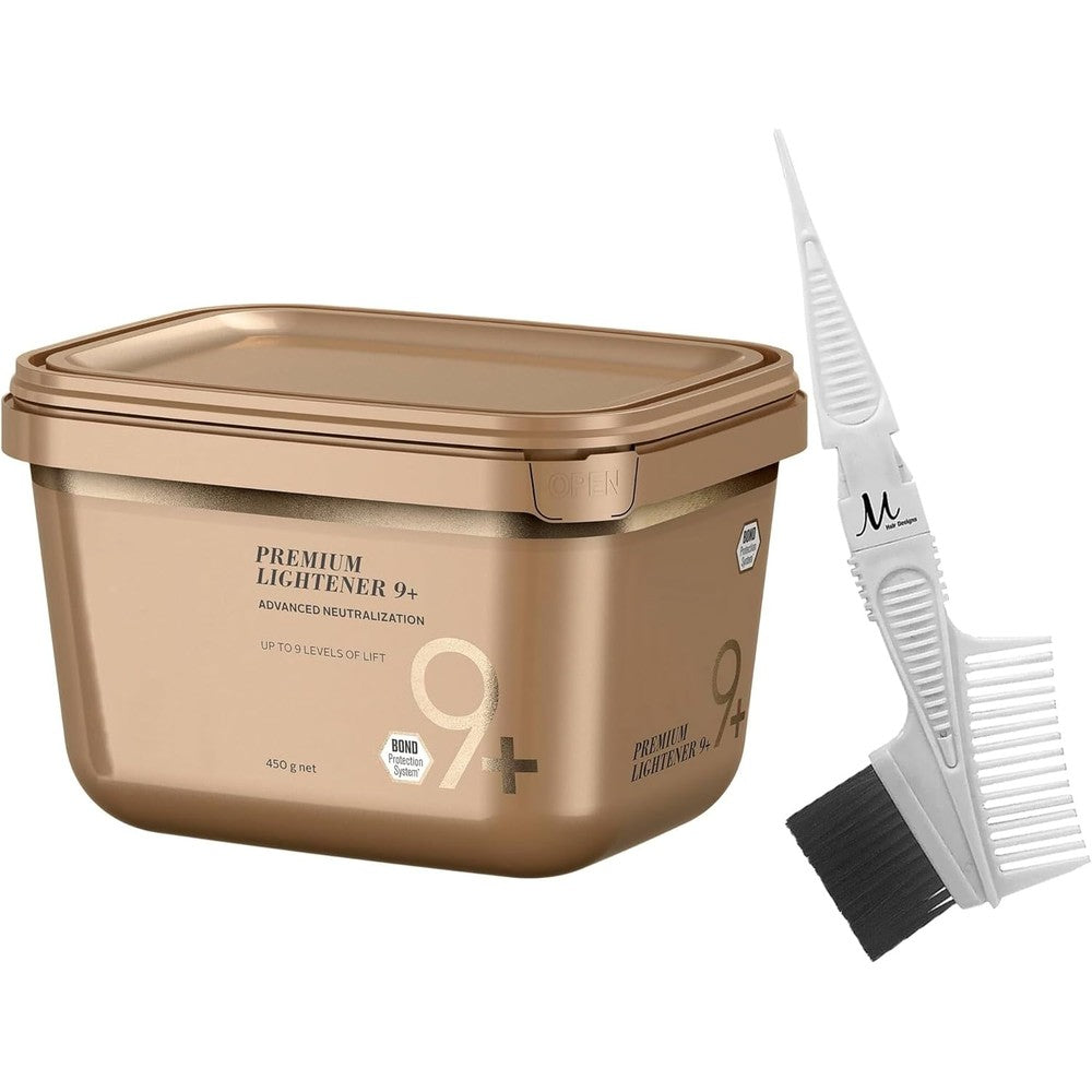 M Hair Designs Schwarzkopf BlondeMe Premium Lightener Nine Plus bundle with off white tint brush comb front view