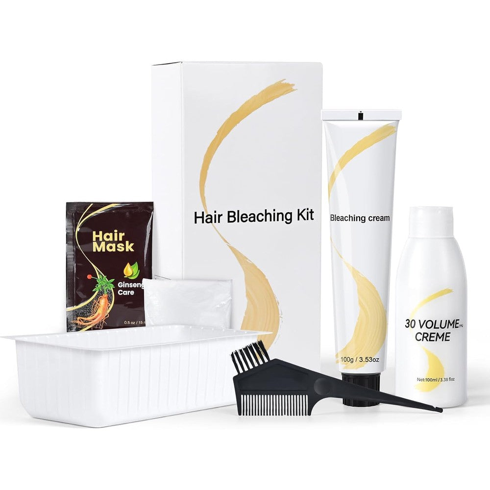 Juanchi Gentle Cream Hair Bleach Kit front view showing product packaging and included salon tools