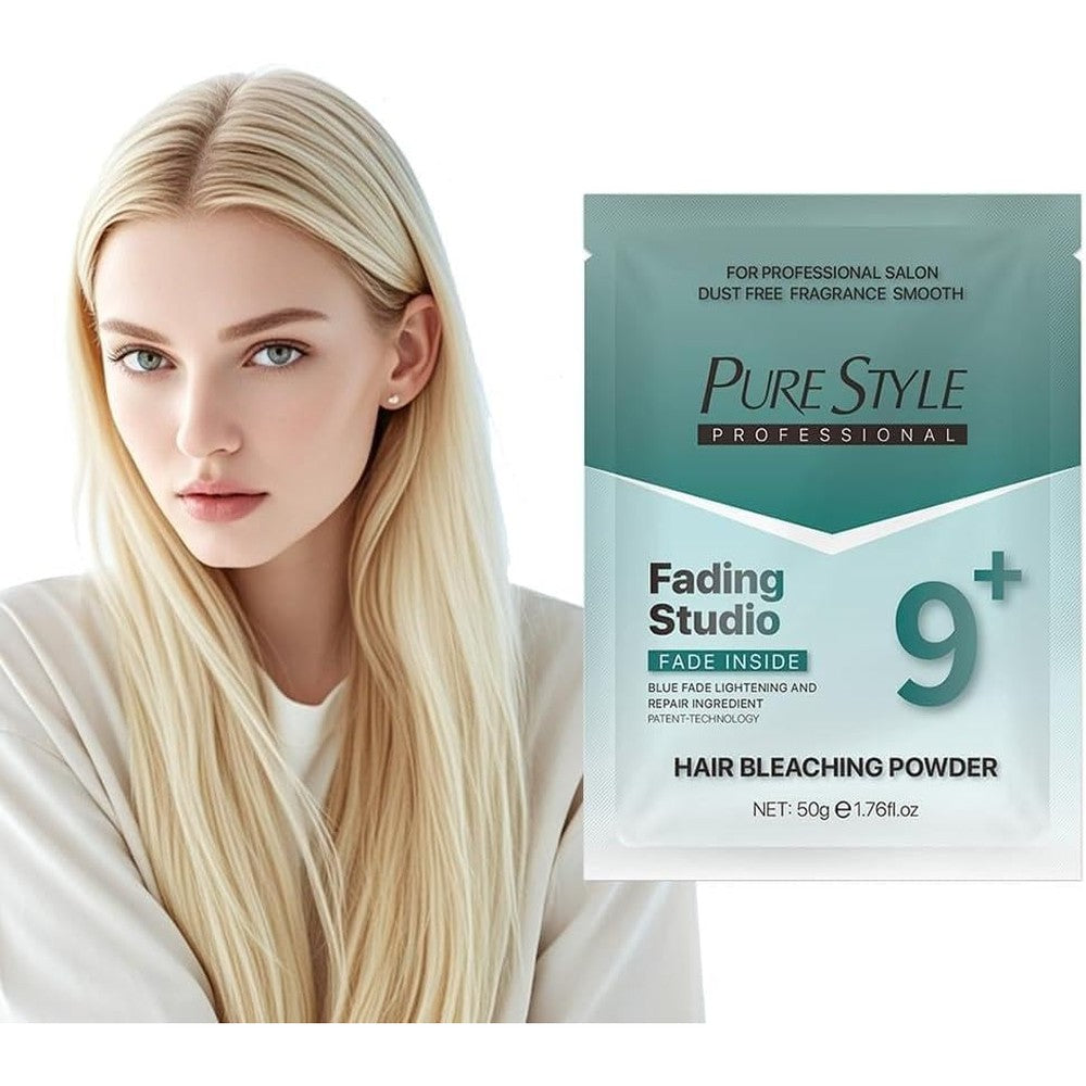 YSNSTYLE PureStyle Professional Ammonia Free Hair Bleach Powder Packet front view showcasing blue fade technology branding