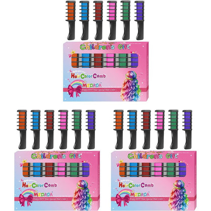 Msdada Hair Chalk Comb 3 Pack front view for kids temporary hair color.