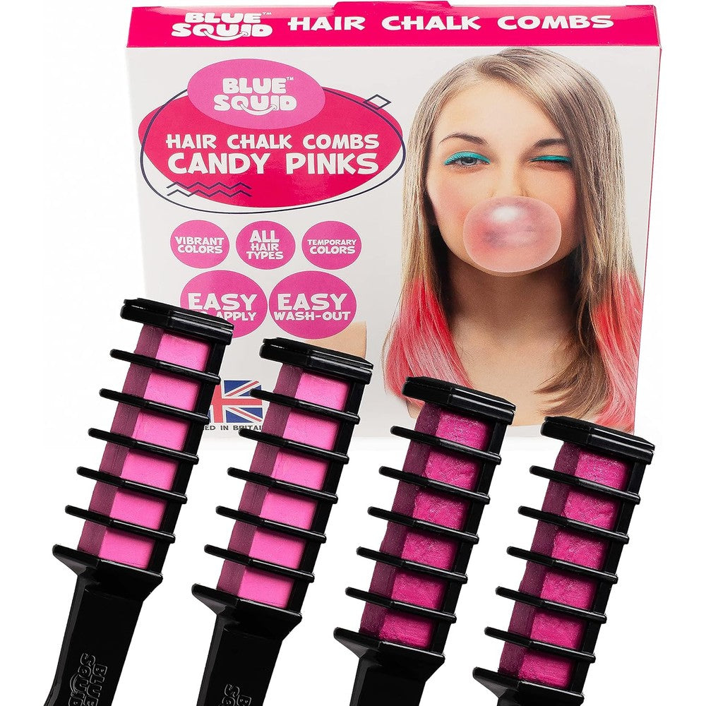 Blue Squid Vibrant Temporary Hair Chalk Combs Candy Pink front package view showcasing the four colored hair combs.