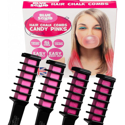 Blue Squid Vibrant Temporary Hair Chalk Combs Candy Pink front package view showcasing the four colored hair combs.
