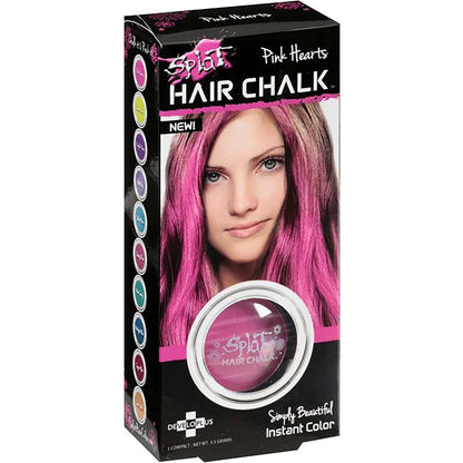 Splat Pink Hearts Temporary Hair Chalk compact packaging front view showcasing the authentic pink washable hair color product