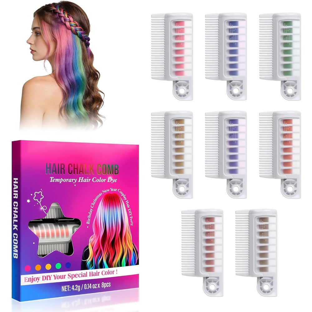 Generic 8 color hair chalk comb set front view packaging