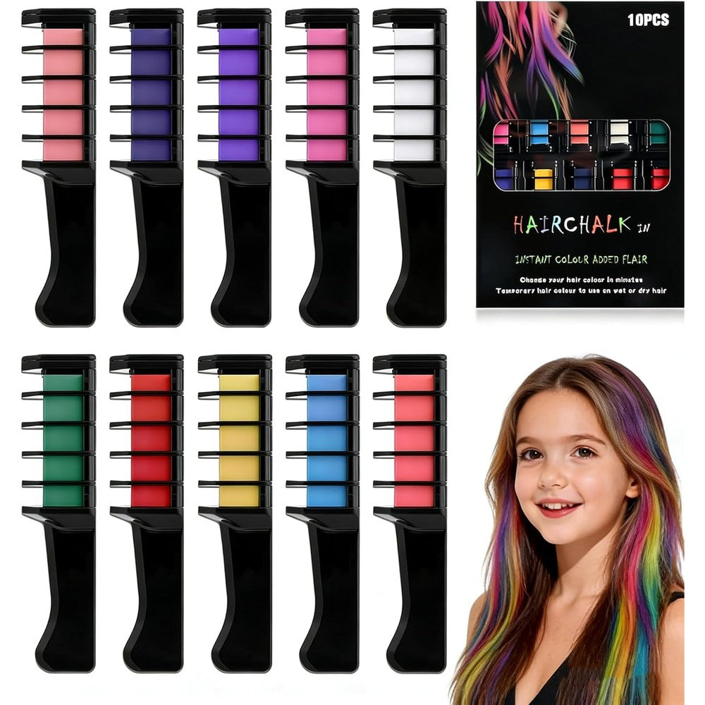 Generic 10 colors festive fun hair chalk combs front view