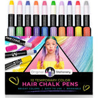 Original Stationery Hair Chalk Pens ten-pack front packaging view displaying vibrant and metallic shades.