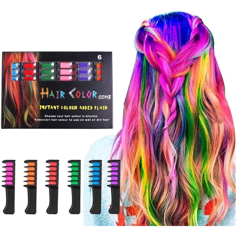 LAWOHO temporary hair chalk comb front view showing six vibrant color applicators