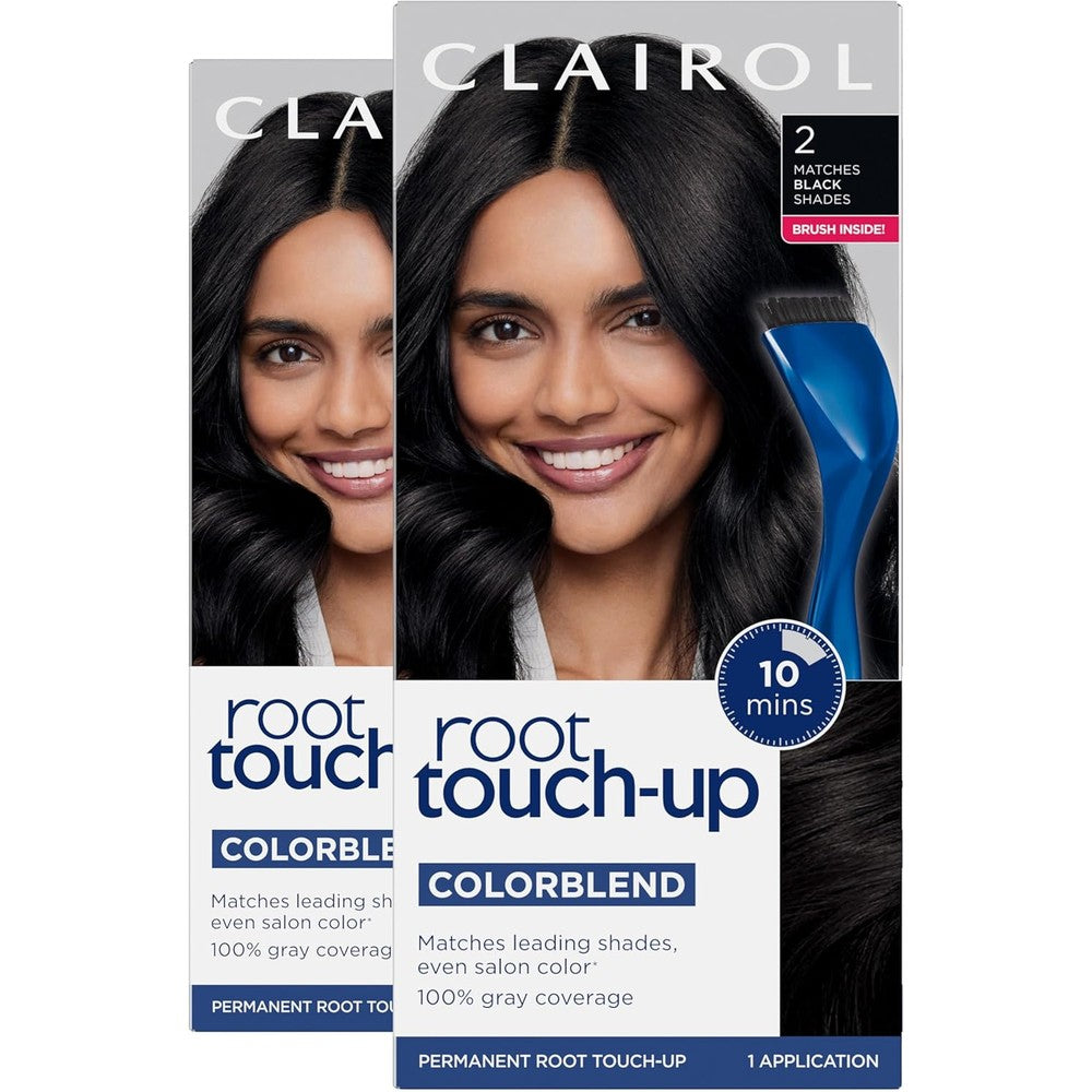 Clairol Root Touch Up 2 Black hair dye kit front packaging view for gray coverage