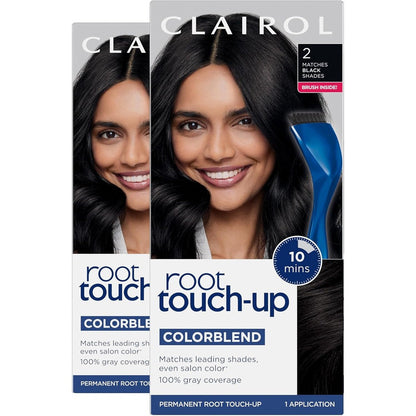 Clairol Root Touch Up 2 Black hair dye kit front packaging view for gray coverage