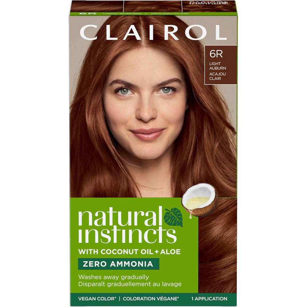 Clairol Natural Instincts Demi Permanent Hair Dye 6R Light Auburn front view pack for gentle vegan hair coloring