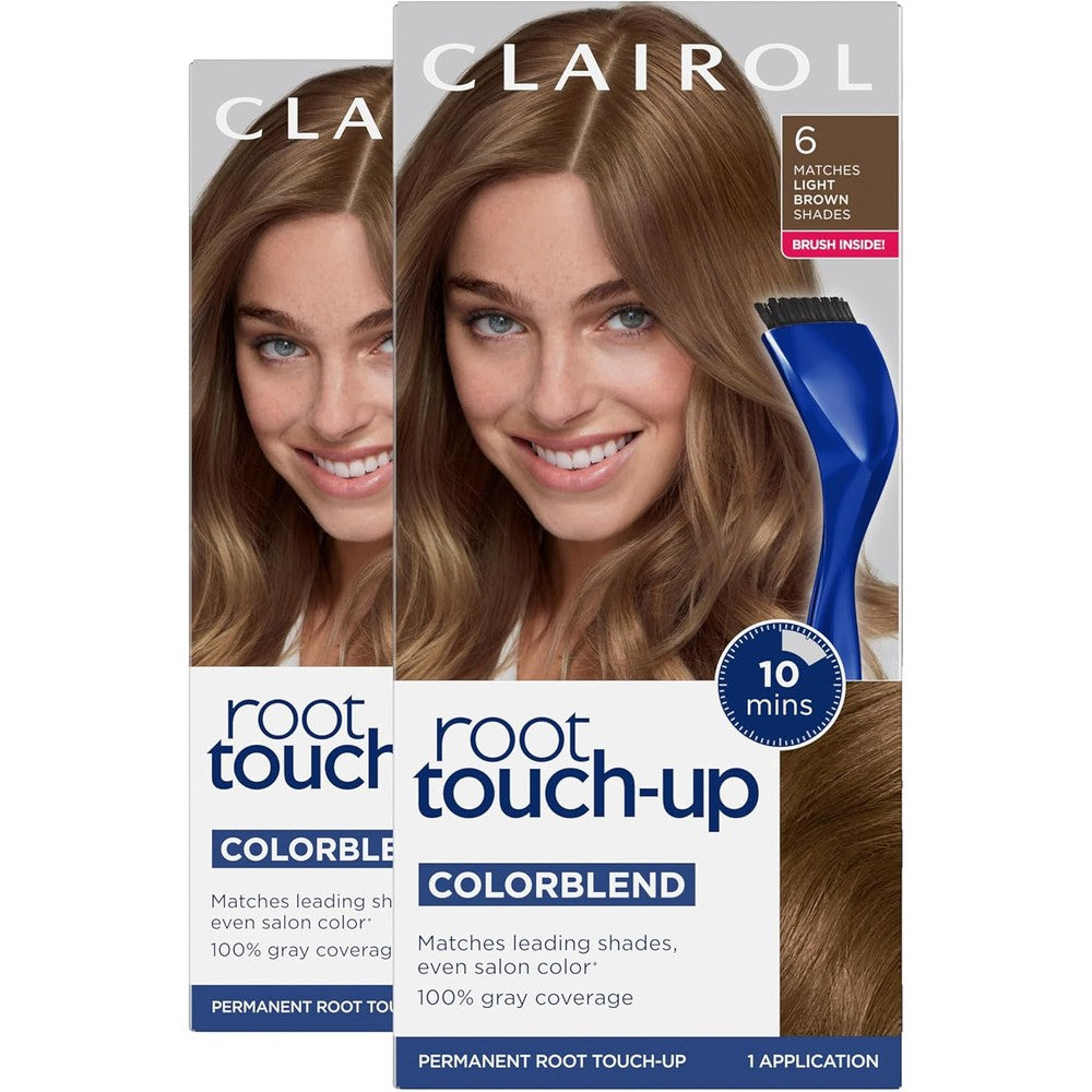 Clairol Root Touch Up Permanent Hair Dye 6 Light Brown pack of 2 front packaging view