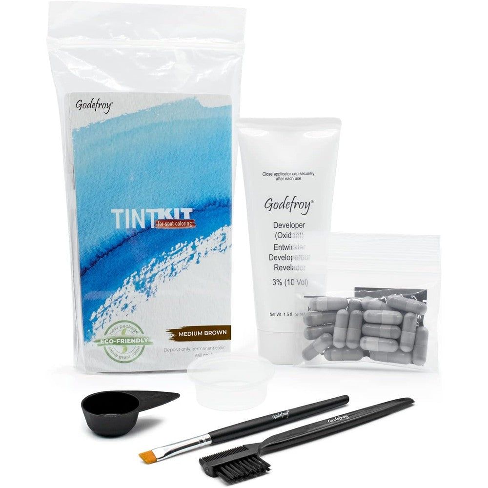 Godefroy Hair Color Tint Kit Medium Brown front packaging displaying twenty application capsules