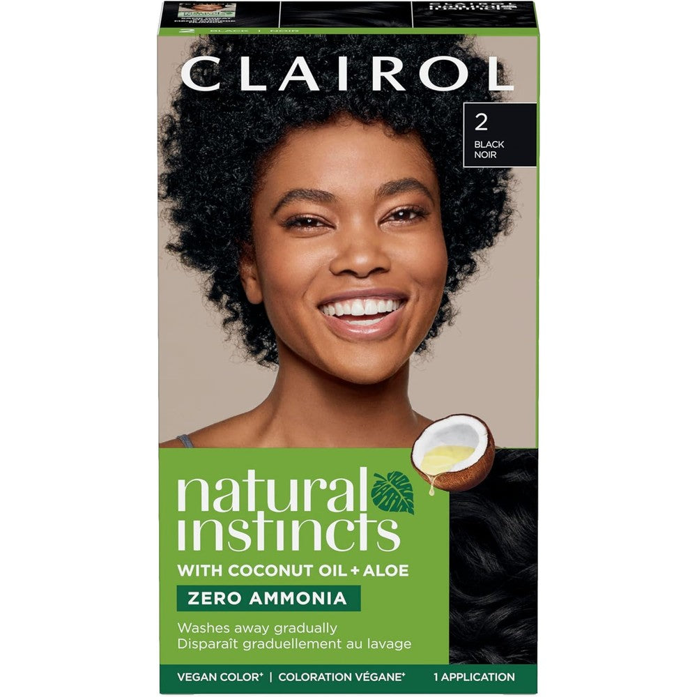 Clairol Natural Instincts Demi Permanent Hair Dye 2 Black front packaging view for vegan hair coloring