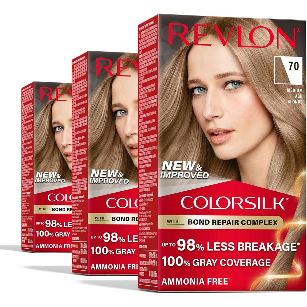 Revlon ColorSilk Bond Repair 70 Medium Ash Blonde front view packaging