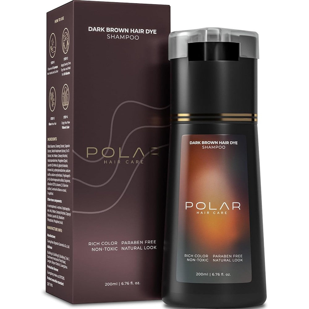 POLAR HAIR CARE semi permanent hair dye shampoo dark brown bottle front view