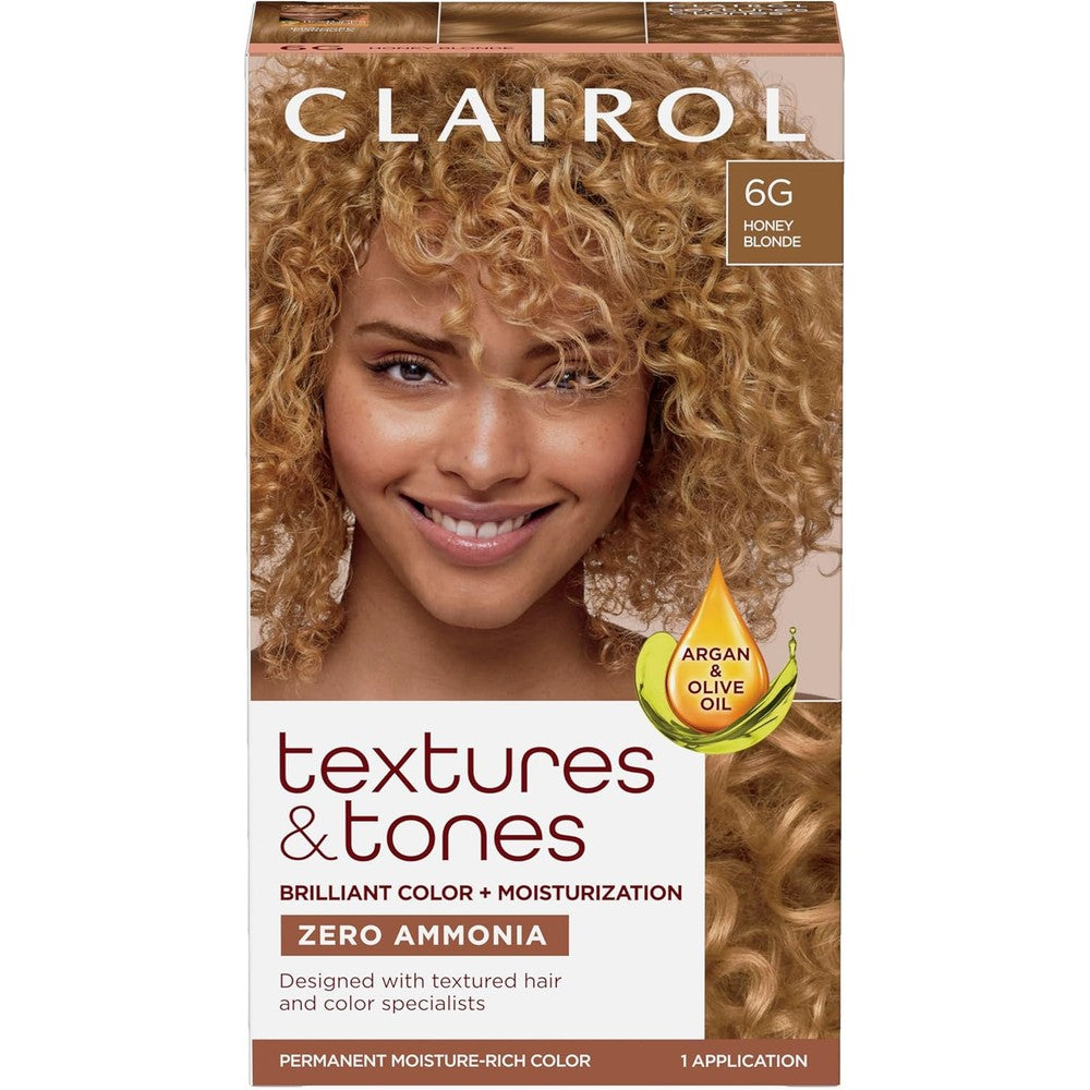 Clairol Textures and Tones 6G Honey Blonde Permanent Hair Dye box front view