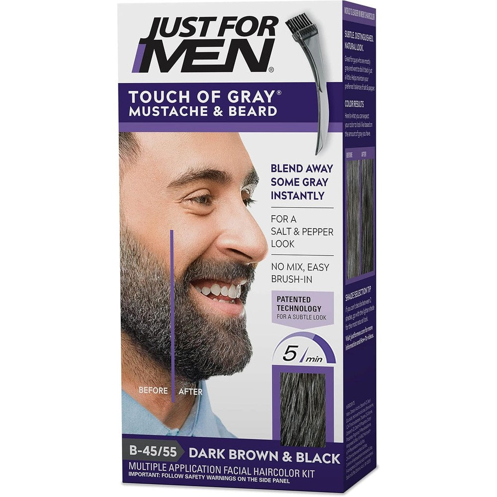 Just For Men Touch of Gray Mustache and Beard front packaging view for salt and pepper beard blending