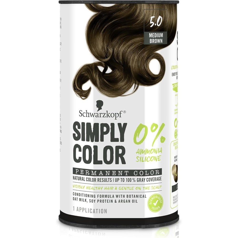 Schwarzkopf Simply Color 5.0 Medium Brown permanent hair dye box front view