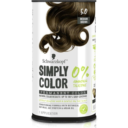 Schwarzkopf Simply Color 5.0 Medium Brown permanent hair dye box front view