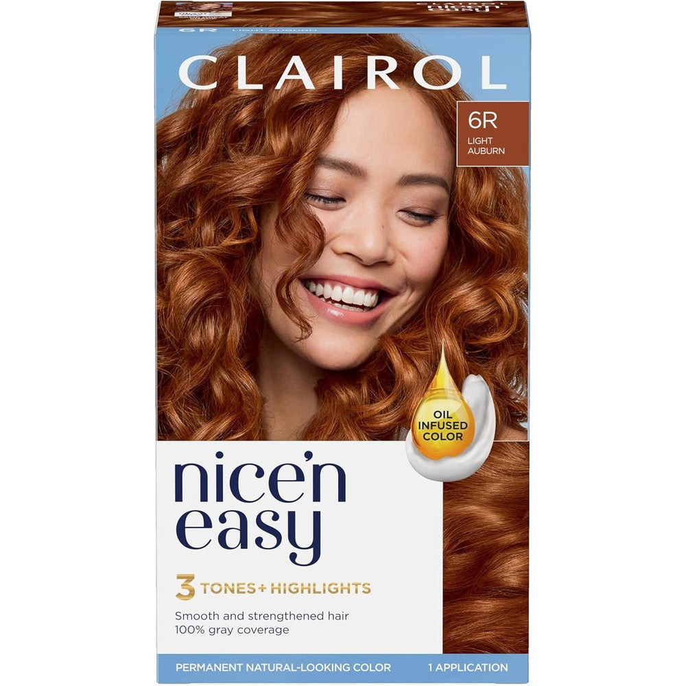 Clairol Nicen Easy Permanent Hair Dye 6R Light Auburn front view pack for long lasting hair color