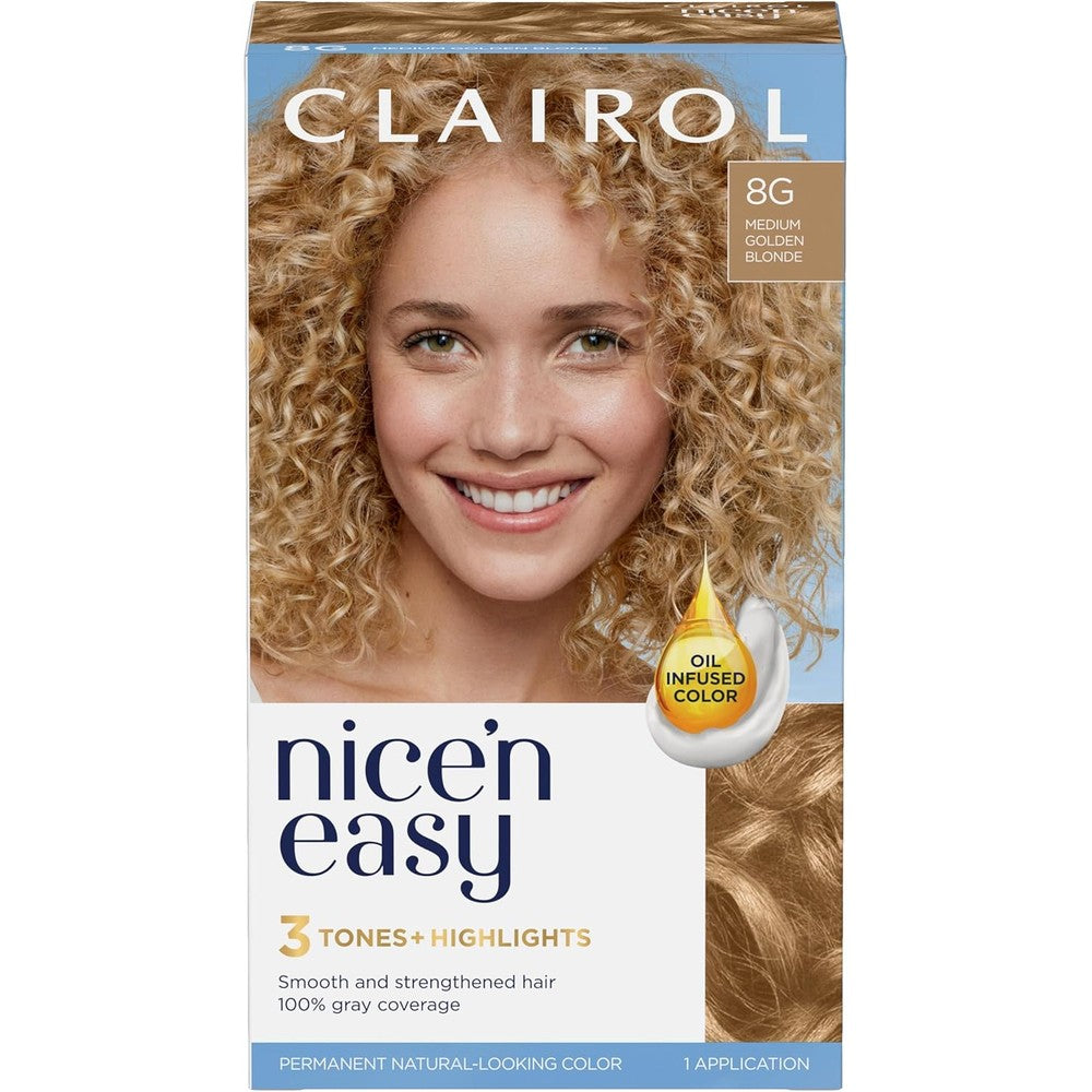 Clairol Nicen Easy Permanent Hair Dye 8G Medium Golden Blonde front packaging view