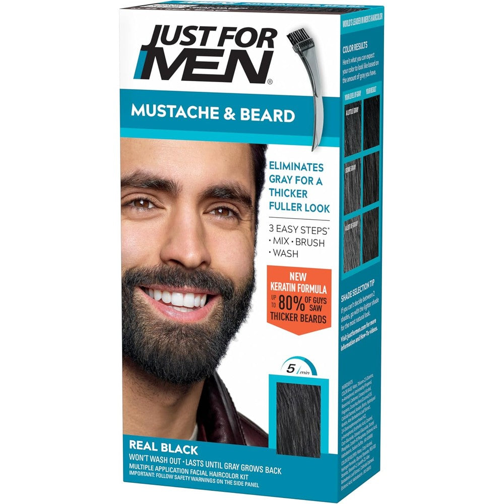 Just For Men Mustache and Beard Real Black M-55 front view of packaging box