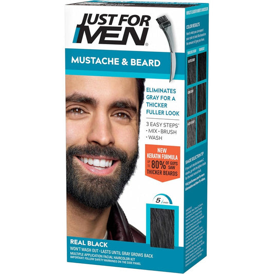 Just For Men Mustache and Beard Real Black M-55 front view of packaging box