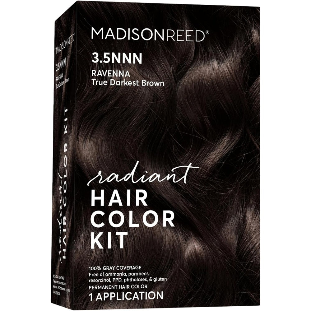 Madison Reed Radiant Hair Color Kit Ravenna Brown front view packaging for resistant gray coverage
