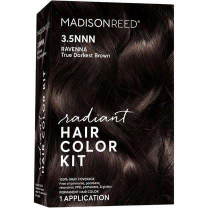 Madison Reed Radiant Hair Color Kit Ravenna Brown front view packaging for resistant gray coverage