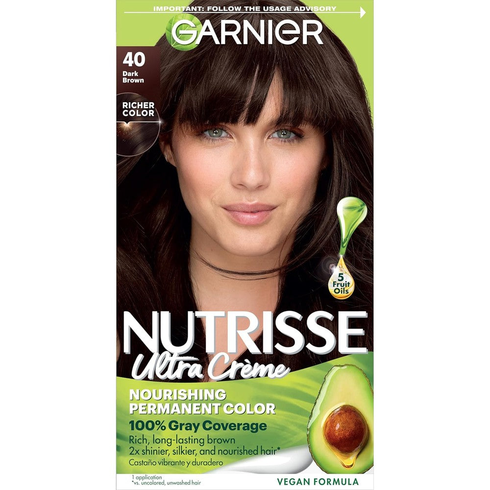 Garnier Nutrisse Nourishing Creme 40 Dark Brown permanent hair dye front packaging view