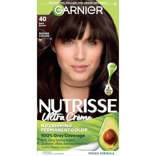 Garnier Nutrisse Nourishing Creme 40 Dark Brown permanent hair dye front packaging view