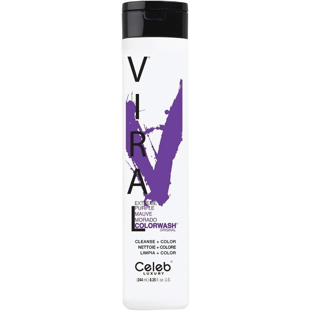 Celeb Luxury Viral Colorwash Extreme Purple color depositing shampoo bottle front view
